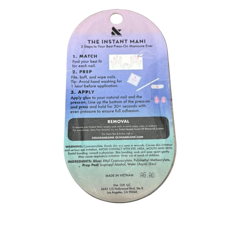 Olive & June Instant Mani Press-On Nails Puffy Cherry Bows Oval Medium 32ct New